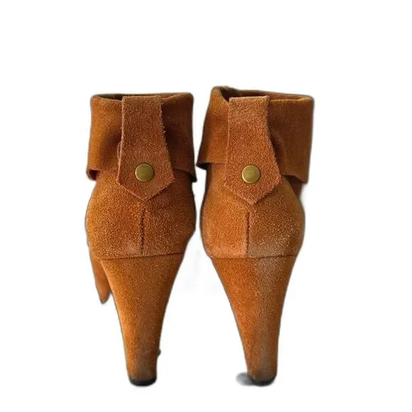 Schutz Women Dalya Ankle Bootie Brown Cognac Heel Suede Size 8 Sexy - Picture 7 of 7